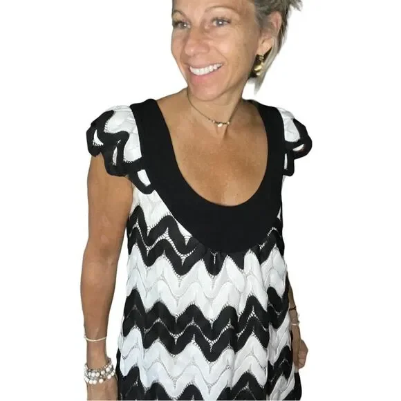 christopher deane Dress - Size Small, vintage, beautiful scalloped black & white - Picture 8 of 14